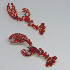 Red Rhinestone Lobster Earrings